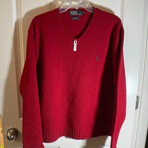Polo by Ralph Lauren Red V Neck Sweater Size Large 100% Lambs Wool   IN8111